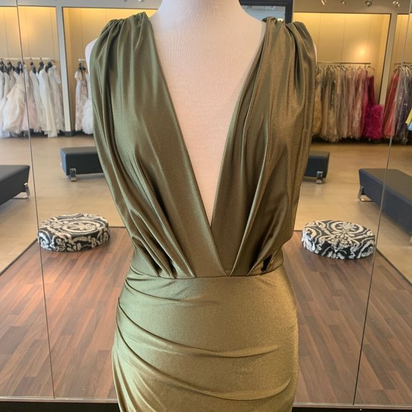 jersey fit and flare gown with slit - Picture 2 of 3